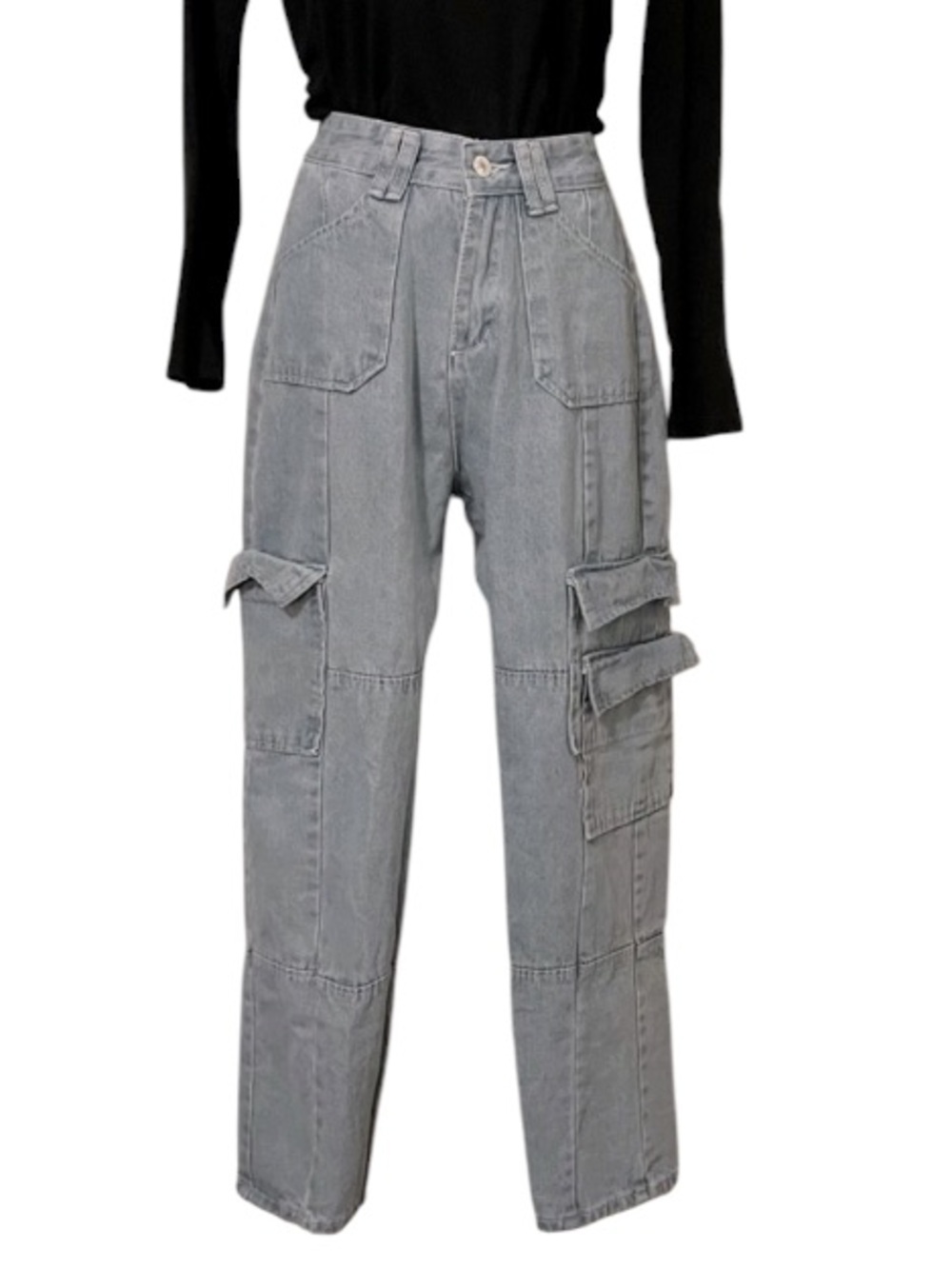 Caroline Studio Women’s Light Wash Utility Cargo High Waised Jeans Sz M